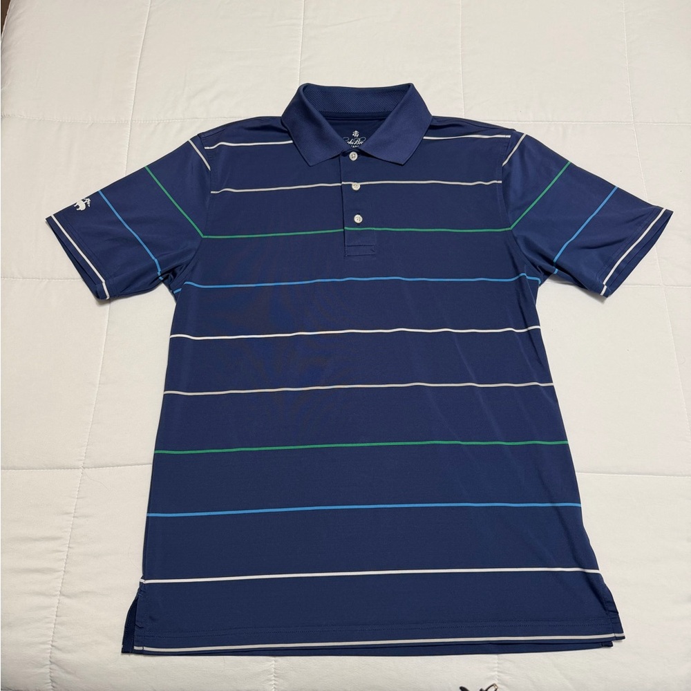Brooks Brothers Navy and Green Striped Polo Shirt